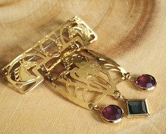 Wild Bryde Signed Horse Brooch Articulated Dangle Purple Blue Rhinestones Gold