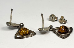 VTG Necklace Earring Baltic Green Honey Amber Sterling Silver Collar Celtic Knot