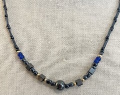 Hematite Blue Bead Vintage Barrel Clasp Necklace