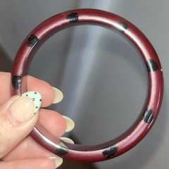 Vintage Tested Burgundy Bakelite Injected Black Gumdrop Dot Bangle Bracelet-RARE