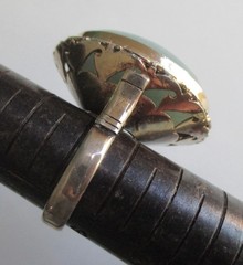 Sz 5.75 BIG BOLD VINTAGE STERLING SILVER CELEDON JADE SOLITAIRE RING TAIWAN