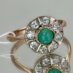 USSR Vintage Original Rose Gold Natural Chrysoprase & CZ Ring 585 14K 3,01 g.