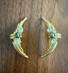 Vintage 1980s Maximalist Brutalist Ear Climbers Gold Plated Tubes Hematite Clip