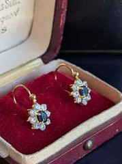 14K Yellow Gold Finish Vintage Flower Dangle Earrings Round Lab Created Sapphire