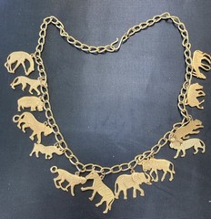 Statement Necklace Gold tone Animals Vintage Necklace African Safari Charm