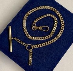 13.7g SHINY Gold filled fob victorian Vtg Gf 11.5” Cuban Curb Link T Bar 4mm