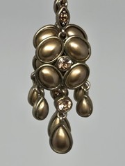 Topaz Faux Pearl Cabochon & Rhinestone Dangle Drop Earrings Vintage 2.5 Inches