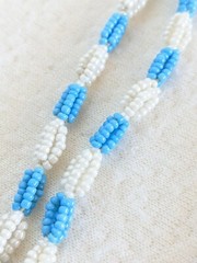 Vintage Southwestern Sky Blue & White Glass Seed Beaded Tassel Boho Necklace