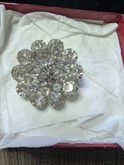 Vintage Rhinestone Floral Brooch Pin Clear, Sparkly, Teardrop Baguette, 1.5″