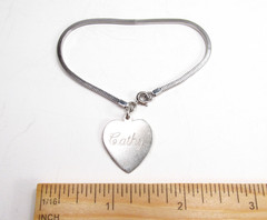 Vintage USA Made Sterling Silver Engraved CATHY Name Heart Tag Bracelet 6-3/4″