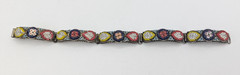 Vintage Micro Mosaic Link Bracelet Multi Color Floral Silver Tone 5 Panel