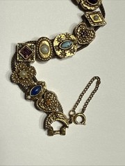1960’s Goldette N.Y. Victorian Revival Multi-Color Stones Slide Bracelet 7” L
