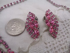 Vintage Pink Rhinestone Necklace & Clip Earrings Set