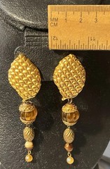 Vtg KATE HINES Signed Convertible Gold Tone Amber Lucite Couture Clip Earrings