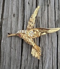 Ruby Hummingbird Brooch Evan St. Claire Vtg Estate Jewelry
