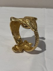 Kenneth J. Lane Signed Gold-Tone Vintage Alligator Watch Clamper Bracelet