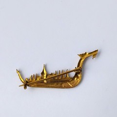 Vintage Japanese Damascene Amita Pendant Necklace plus Petite Dragon Boat Brooch
