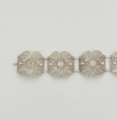Antique 835 Silver Filigree 5 Panel Bracelet 7.25″ Wearable 21.2g