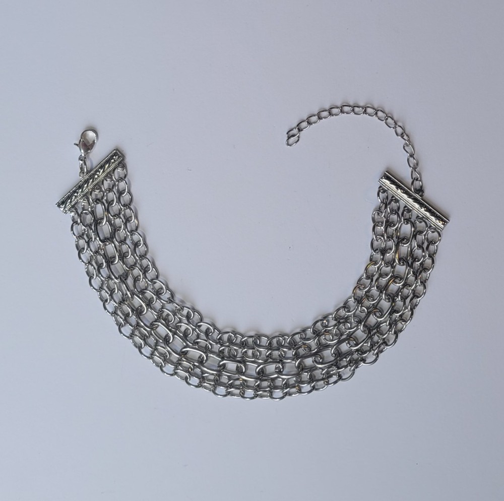 Vintage 5 Strand Cable Chain Bracelet Silver Tone 7.5in With 2in Extender