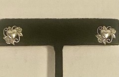 Vintage Jezlaine Sterling Scrolled Vine Heart & Flower Stud Earrings