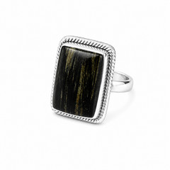 Natural Unique Black Gray Black Tourmaline 925 Sterling Silver Rectangular Ring