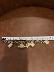 Vintage Charm Bracelet Shells fish Faux Pearl Coral Turquoise Gold Tone Sea
