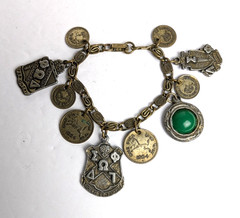 1950s Vintage Heraldic Chunky Charm Bracelet with Pakistan and India Coins 7″