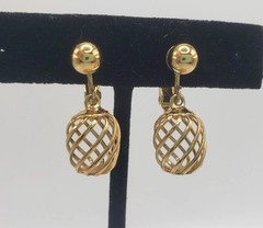 Napier Gold Tone Clip On Screw Back Dangle Drop Gold Birdcage Twist Earrings