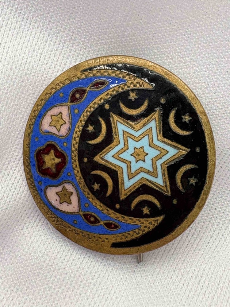 Antique Champlevé Enamel Brass Pin