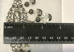 VINTAGE Marcasite Filigree 3″ Brooch w Glass Crystal Dangles Silver Tone Pin