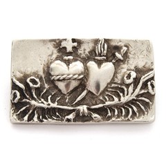 India Stewart Pin Pendant Silver Tone Hearts Above Ivy Flaming Heart & Cross