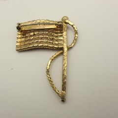 Vintage Flag Brooch Earrings Married Set USA Rhinestones Post