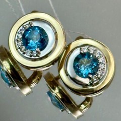 Vintage Original Yellow & White Gold Earrings with Natural Topaz 585 14K 5,07 g.