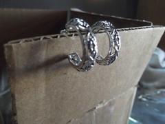 1 Pair Old .75″in Silver Tone 3/4 Circles Stud Earrings