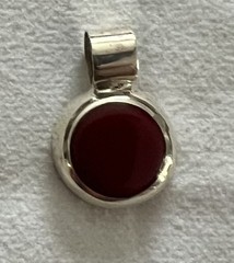 Red Gemstone Pendant From Mexico 925 Silver 3/4 Inches Long 1/2 Inch Wide ￼￼