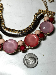 Vtg NY Rhinestone Pink Gold Tone Necklace Statement N3388