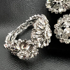 Vintage La Roco Art Deco Clear Crystal Rhinestone Bracelet Earrings Bracelet Set