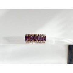 Faux Amethyst Clear Stone Rose Gold Toned Costume Jewelry Vintage Ring – sz 5.5