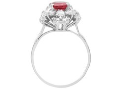 2.13Ct Thai Ruby and 1.56Ct Diamond 18k White Gold Cluster Ring Circa 1970
