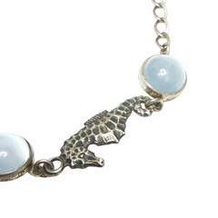 Vintage Sterling Silver Opalite Fish Bracelet Adjustable 6.5” Koi Moonstone Sty