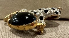 VINTAGE Statement Panther Rhinestone Onyx Style Brooch Pin Cat Leopard 80s