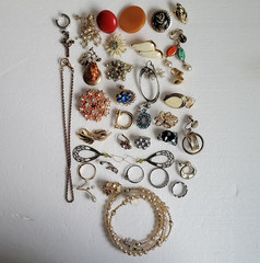 Vintage Multicolor Mixed Lot Earrings Brooch Necklace Ring Glass 34 Pieces