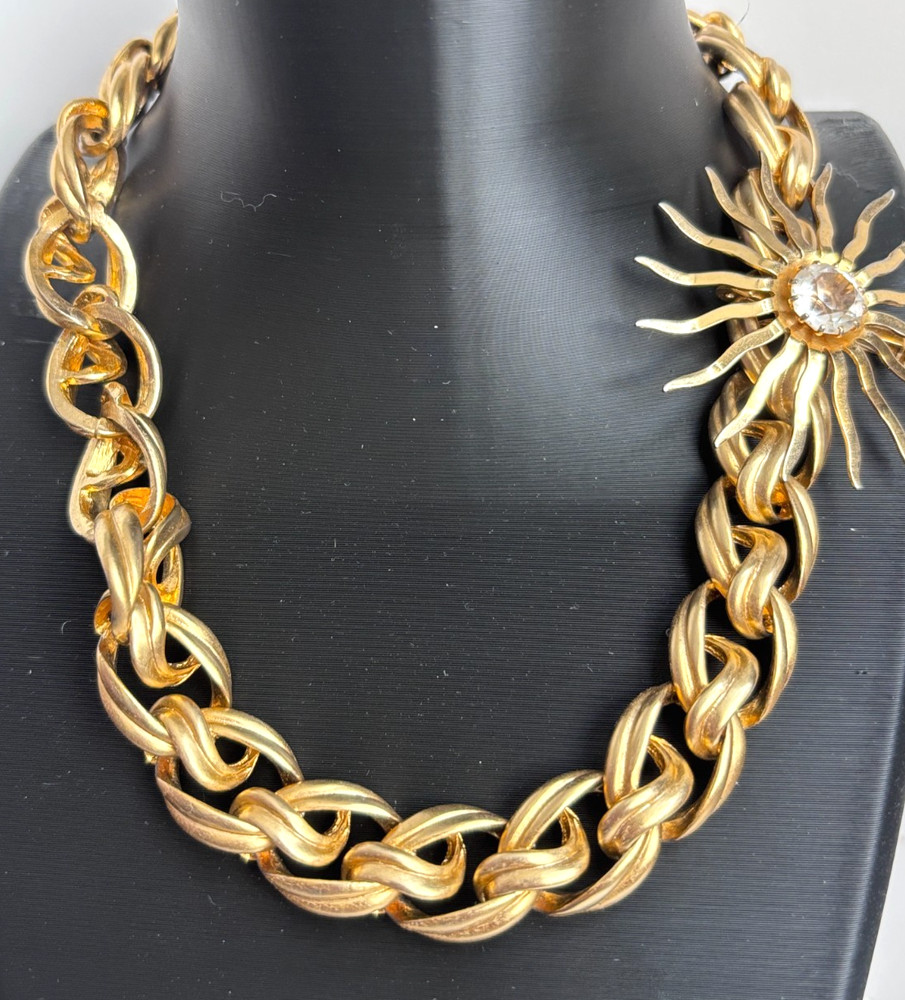 Vintage Les Bernard Gold Tone Chunky Choker Necklace 16″ + SC Brooch | Video