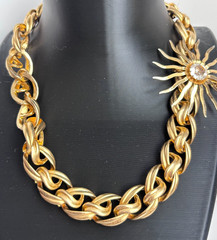 Vintage Les Bernard Gold Tone Chunky Choker Necklace 16″ + SC Brooch | Video