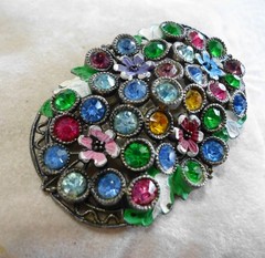 Vintage Antique Metal & Rhinestone Brooch 2 1/2″ x 1 5/8″