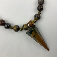 Vtg Genuine Jasper Hexagonal Pyramid Pendant Necklace Earring Set Earth Tones