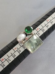Vintage 925 Sterling Silver Prehnite Pearl Size 6 Ring