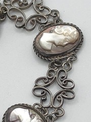 VTG 800 Silver Filigree Cameo Bracelet 7″ Mother of Pearl/Shell Carved