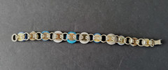 Vintage Button Bracelet Blue White Glass & Plastic on Metal Base 6 1/2″