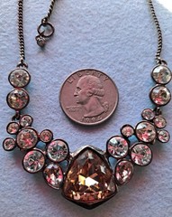 Givenchy Gold Silk Frontal Necklace Rhinestones Amber Pale Pink & White Stones